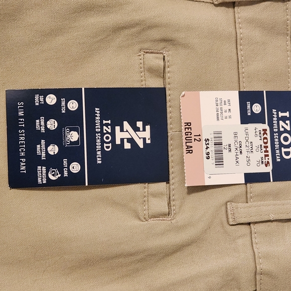 IZOD Boys Khaki Uniform Pants Slim Fit Stretch Size 12 NWT - Picture 10 of 10